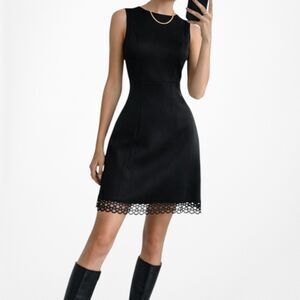 Vintage Y2K Black Sleeveless Cutout Trim Knee Length Flared Cocktail Dress M
